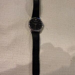 Emporio Armani Silver Case Black Strap Watch